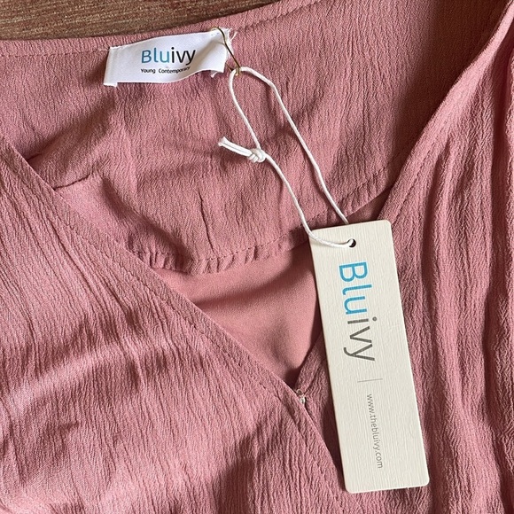 NWT Bluivy True Wrap Pink Flutter Sleeve Maxi Dress M/L - Picture 8 of 9